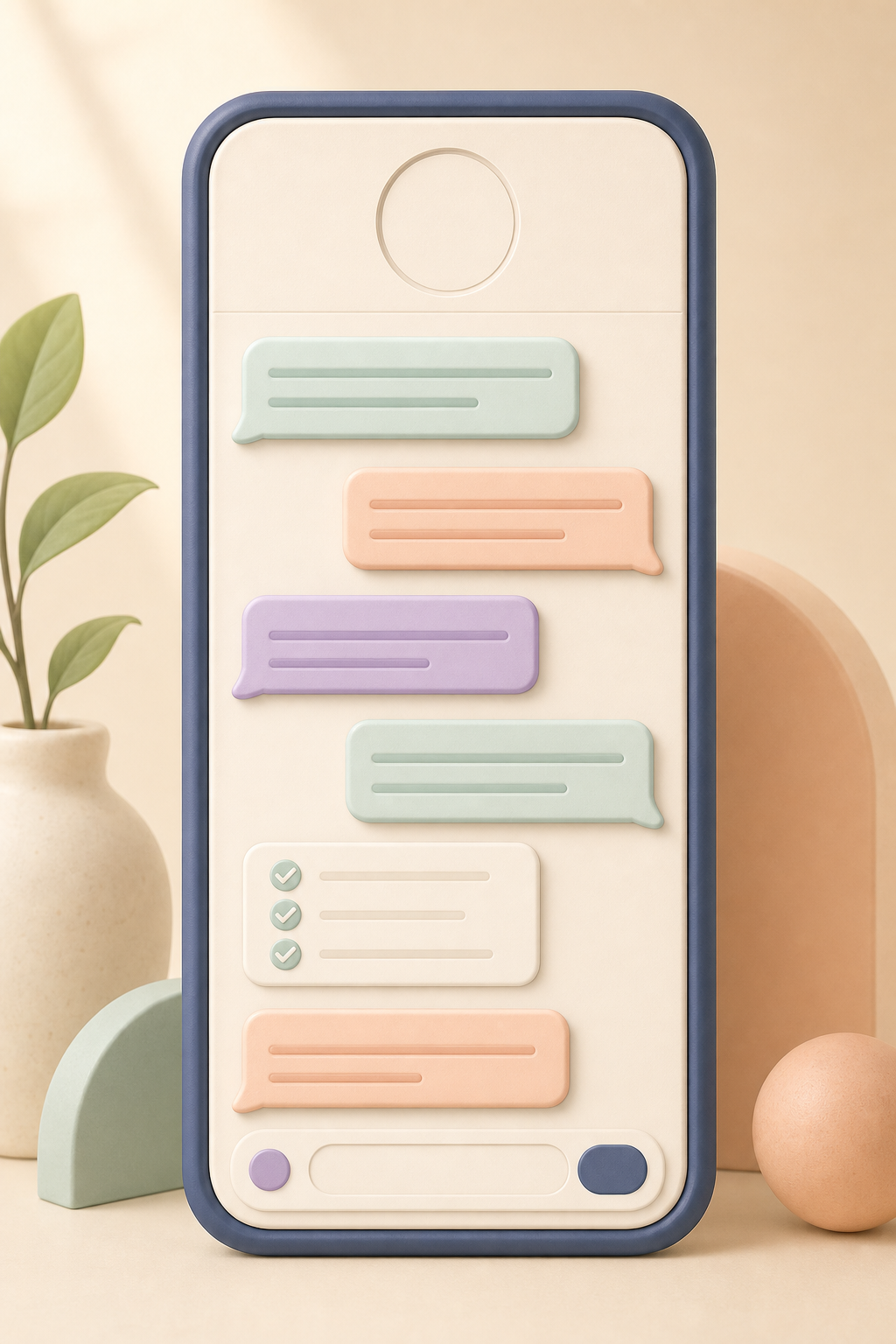 Celular ilustrado com balões de conversa e listas